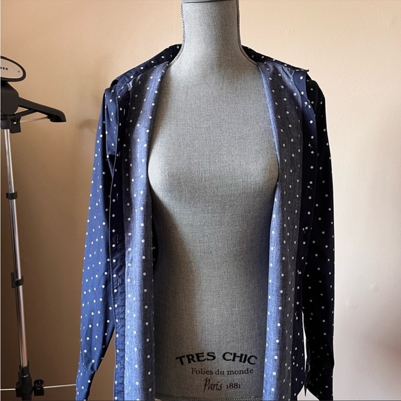 Lands end blue cotton polka dot button up shirt - Picture 10 of 11